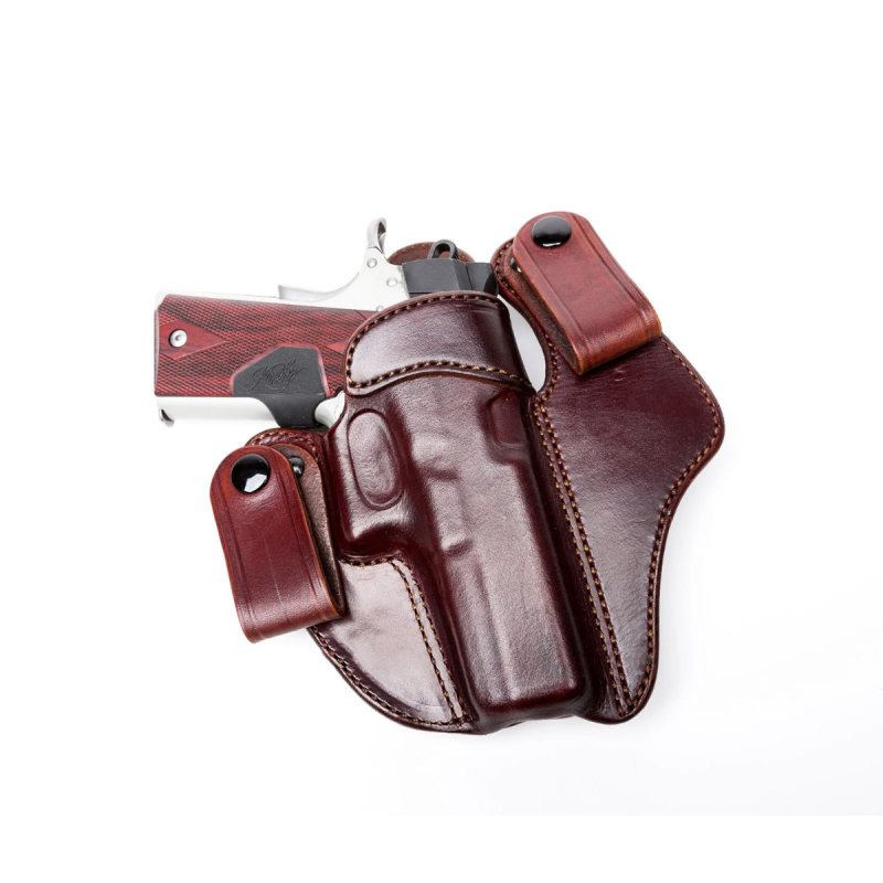 Burgundy leather IWB snap loops holster worn inside the waistband
