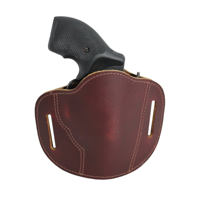 Burgundy Leather Pancake Belt Slide Holster front view for 2 inch snub nose revolver