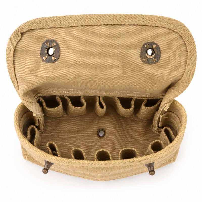Canvas 12-Shell Shotgun Pouch - Khaki - Complete open empty pouch