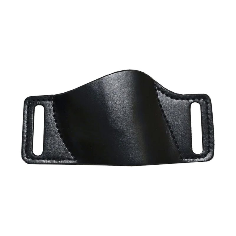 Black Leather OWB Belt Slide Holster – front view showing wide leather panel and dual belt slots