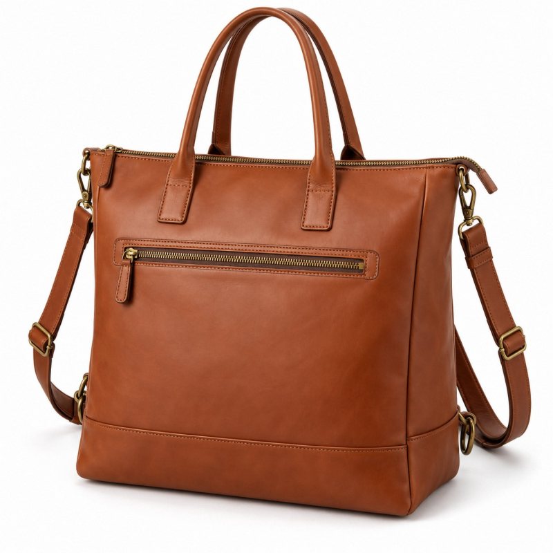 Wandelbare Leder-Tote mit Rucksackriemen - Vollständige Vorderseite, Griffe und verstellbare Riemen