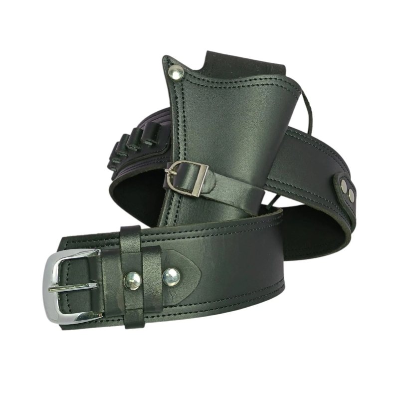 Black Cowboy Western Revolver Single Gun Holster Belt – Genuine Leather