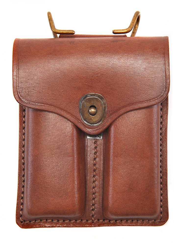 Drum-Dyed Leather .45 Double Magazine Pouch with Hanger - Brown - View 1