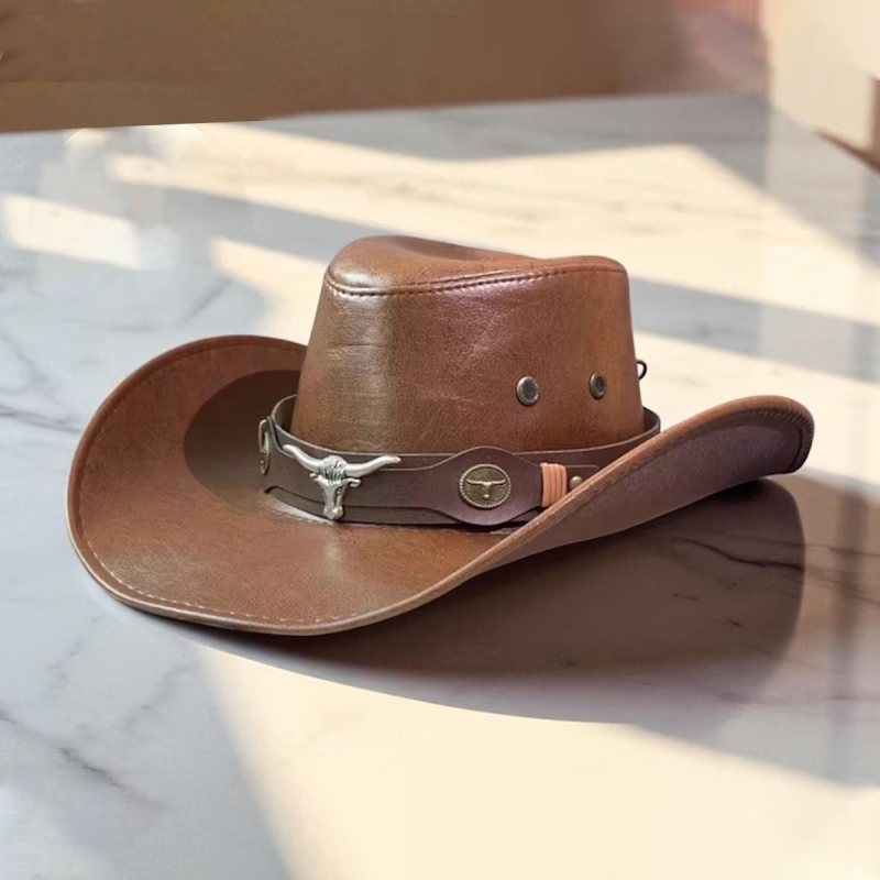 Faux Leather Western Cowboy Hat
