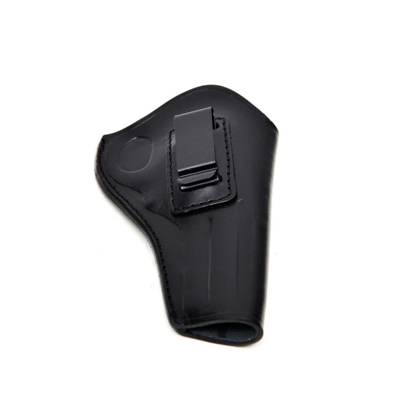 Black Leather IWB Revolver Holster with Steel Clip