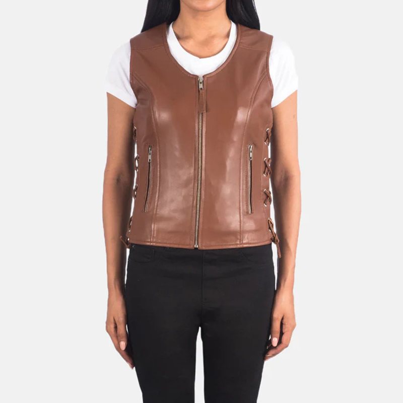 Vanda Brown Leather Biker Vest