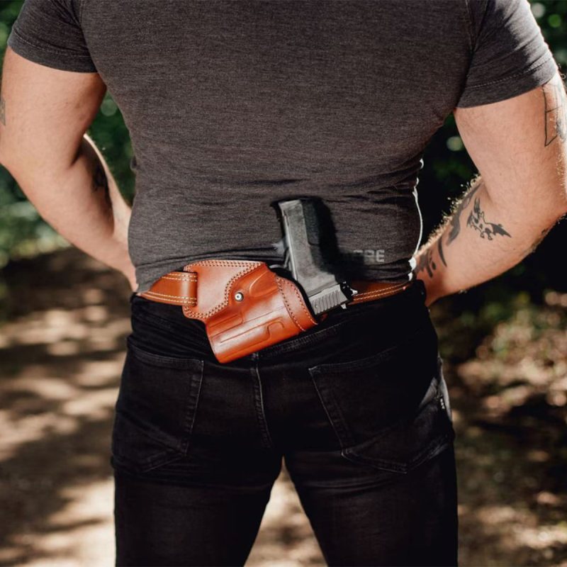 Handcrafted Small of the Back (SOB) Brown Leather Gun Holster - Custom Molded Full-Grain Leather Holster