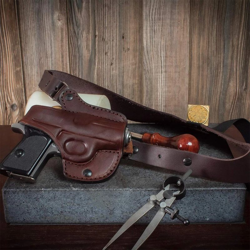 Brown Leather Horizontal Shoulder Holster – Thumb Break, Custom-Molded