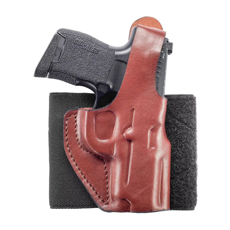 Brown Leather Ankle Holster with Thumb Break Retention