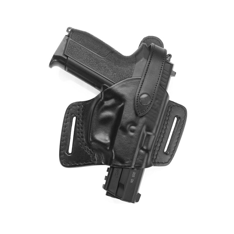 Handcrafted High-Ride OWB Leather Gun Holster - Custom Molded Black Leather Holster for Perfect Fit and Security with Reinforced Steel Thumb Break