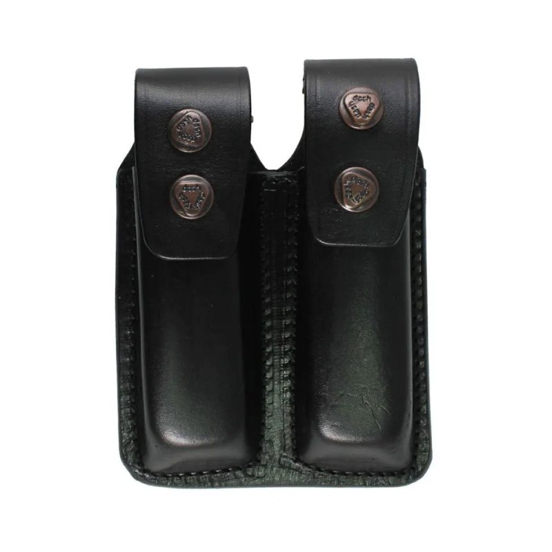 Double Magazine Black Pouch for 9mm | Handmade Leather Dual Mag Holder | Fits Glock, Beretta, Sig, CZ, Taurus, S&W