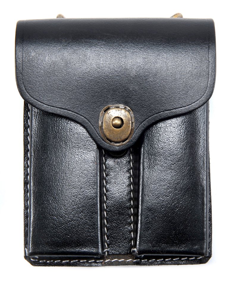 Leather .45 Double Magazine Pouch with Belt Hanger - Black - View 1