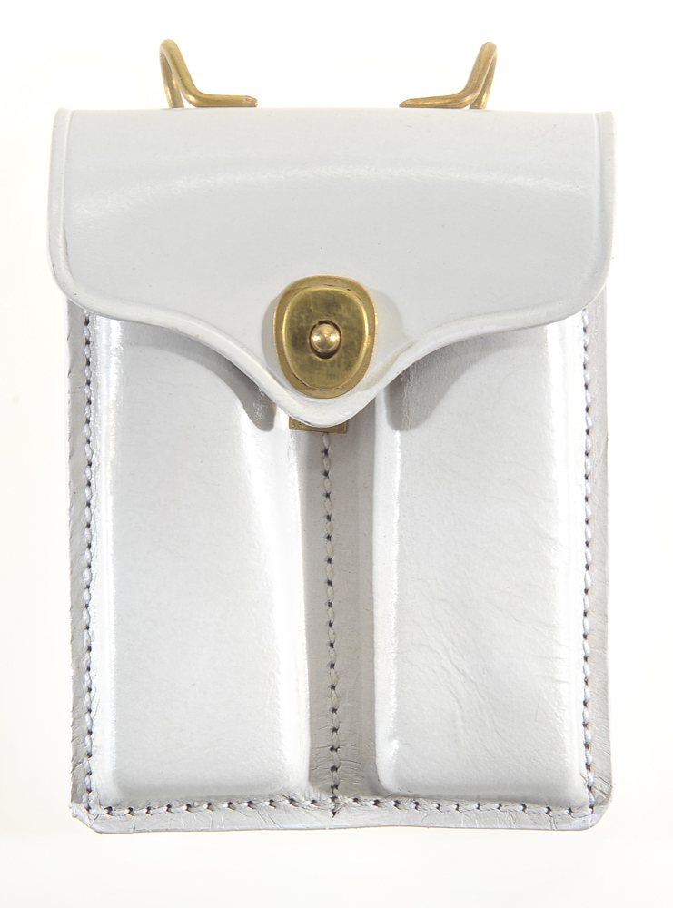 Leather .45 Double Magazine Pouch with Belt Hanger - White - View 1