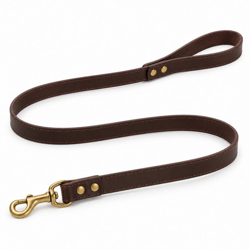 Hundeleine aus Leder mit massivem Messingkarabiner - Vollständige Produktansicht