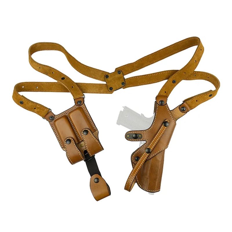 Leather Elite Shoulder Holster With Double Mag Pouch full shoulder rig system