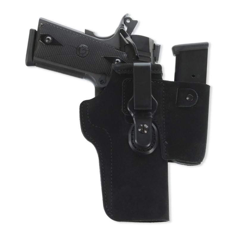 Leather IWB hunting holster with attached spare magazine carrier in main view