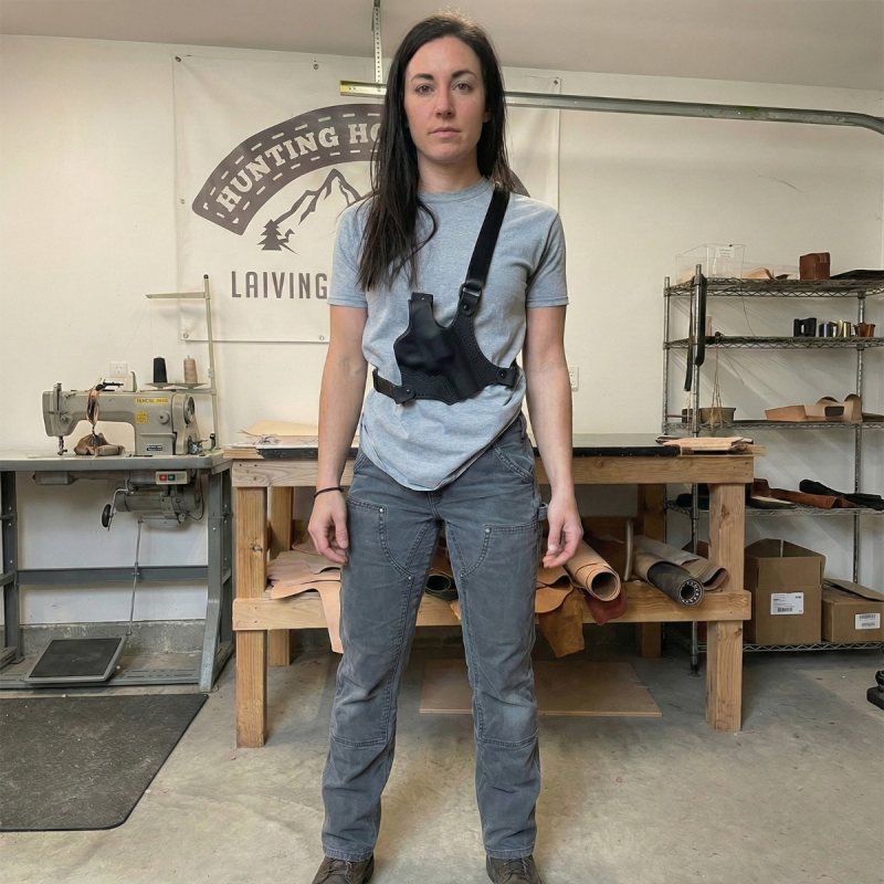 Leather Revolver Chest Holster with Thumb Break Retention