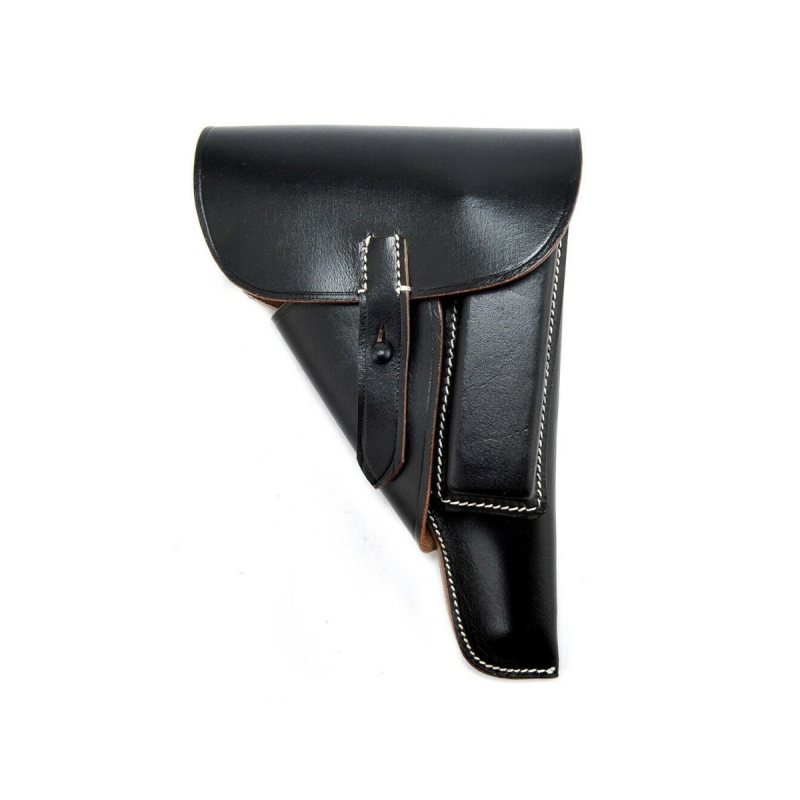 Leather soft shell flap holster front view with closed protective flap