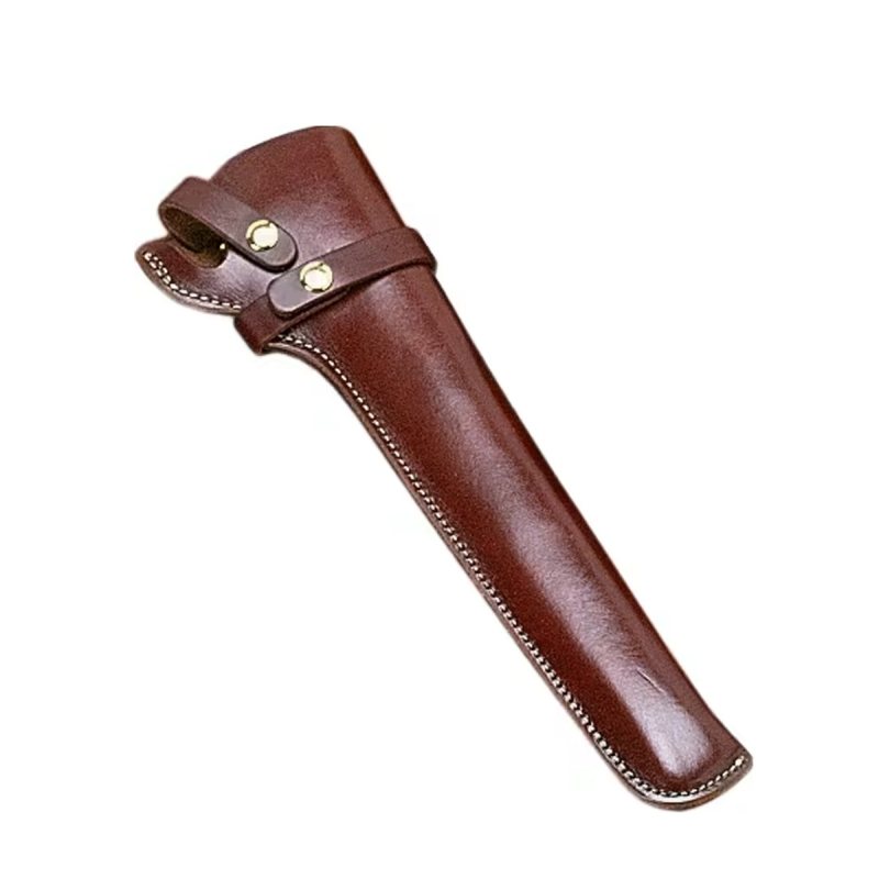 Leather Target Revolver Holster full view with long body and strap retention