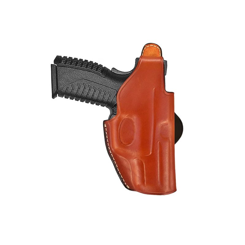 Premium Genuine Brown Leather Paddle Holster for Glock 17/19/21/26/27/30/43/43X – Thumb-Break Retention