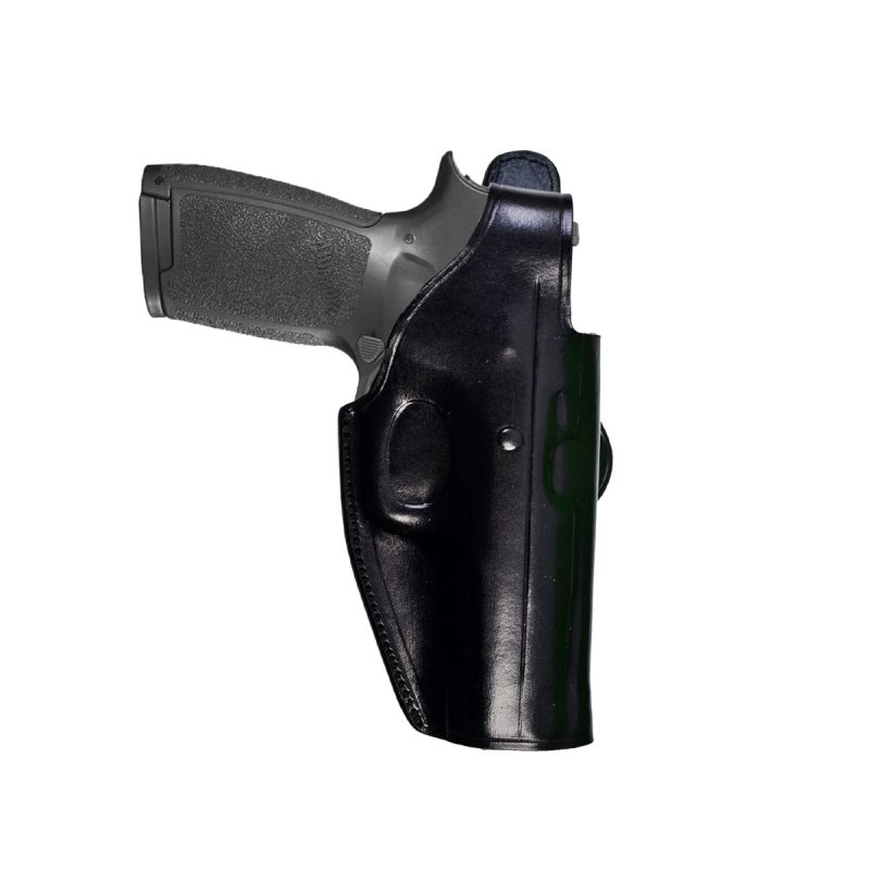 Premium Genuine Black Leather Paddle Holster for Glock 17/19/21/26/27/30/43/43X – Thumb-Break Retention