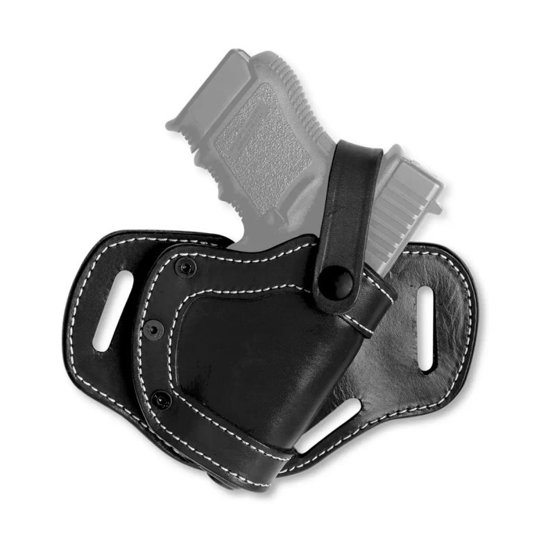 Leather Tri Slot Universal Holster Black Leather Front View With Thumb Break