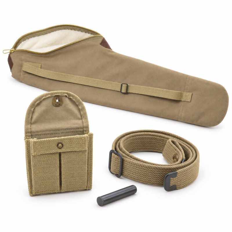 M1 Carbine Sling, Oiler, Buttstock Pouch and Fleece-Lined Case Set - Khaki - Complete unbranded accessory set