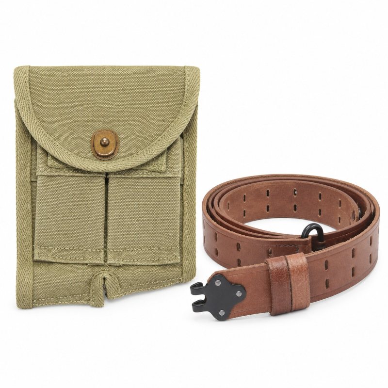 M1 Garand Buttstock Pouch and M1907 Leather Sling Set - Light Olive Drab - Complete unbranded accessory set