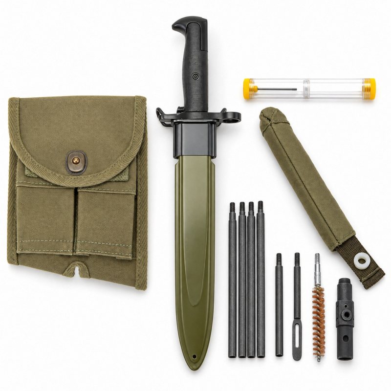 M1 Garand Left-Hand Buttstock Pouch, Bayonet and Cleaning Kit Set - Complete unbranded accessory set