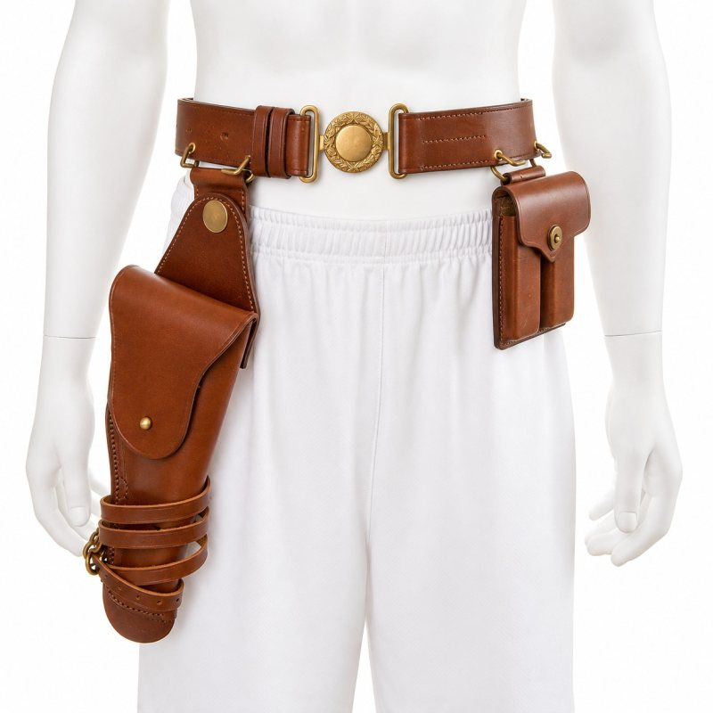 M1912 Colt 1911 Holster, Officers' Belt and Leather Magazine Pouch Set - Complete unbranded set