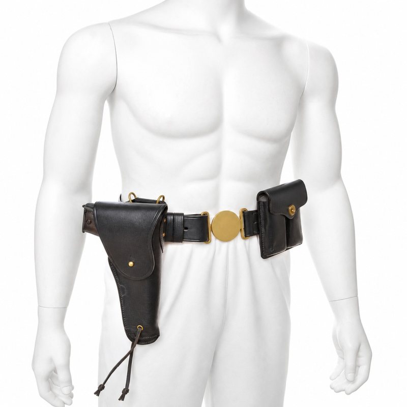 M1916 Colt 1911 Holster, Officers' Belt and Magazine Pouch Set - Black - Complete unbranded set