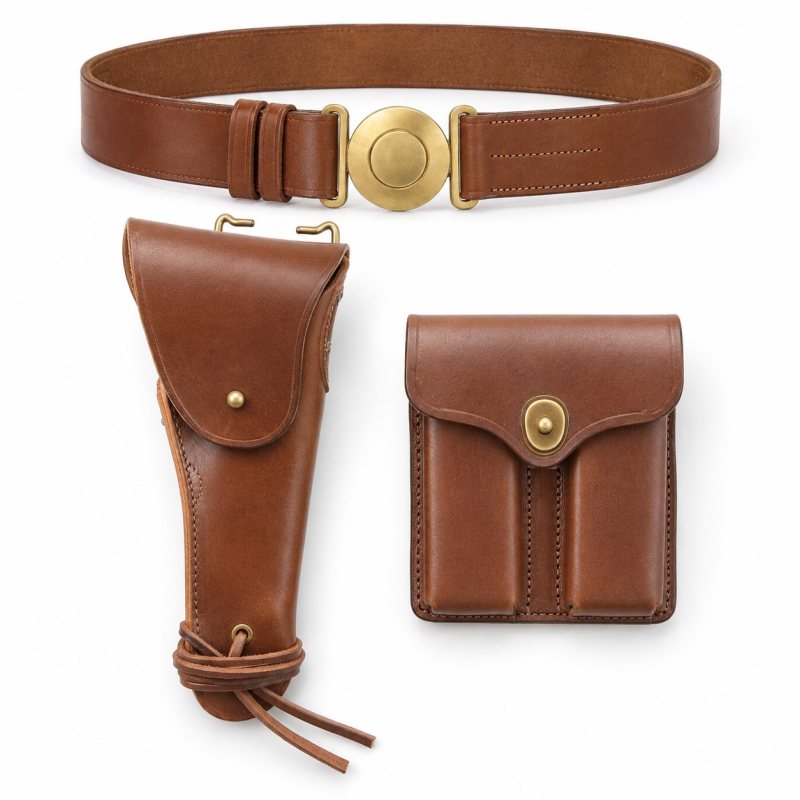 M1916 Colt 1911 Holster, Officers' Belt and Magazine Pouch Set - Brown - Complete unbranded accessory set