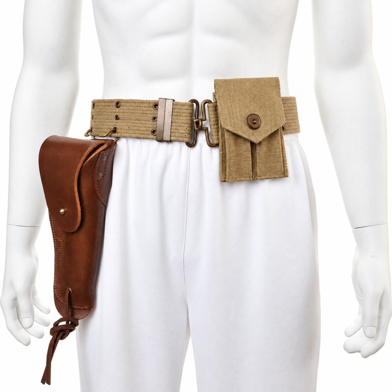 M1916 Colt 1911 Leather Holster, Pistol Belt and Magazine Pouch Set - Khaki - Complete unbranded set
