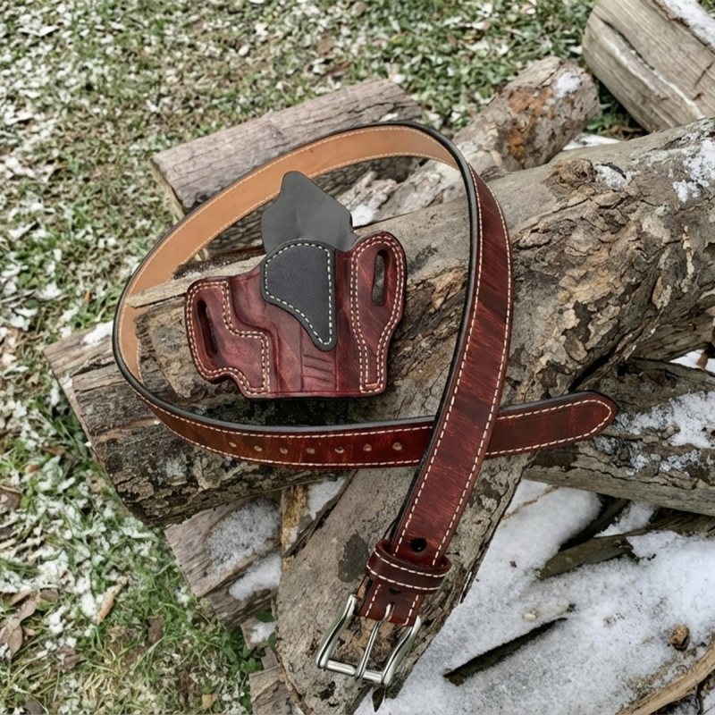 Mahogany Leather OWB Holster With Matching Gun Belt
