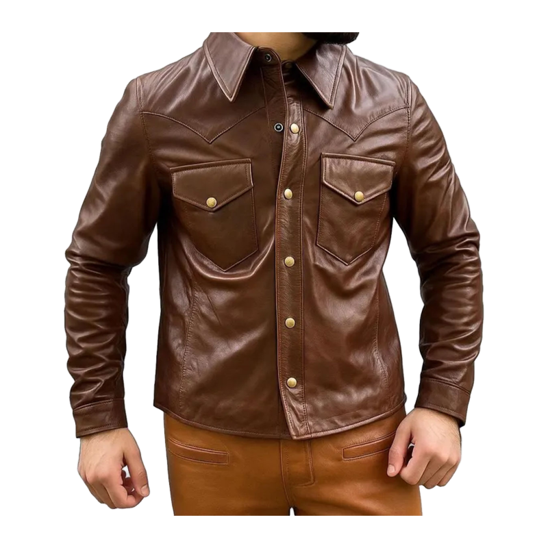 Men’s Chocolate Lambskin Biker Shirt - View 1