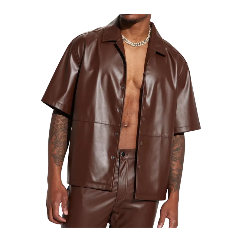 Men’s Classic Biker Leather Shirt - View 1
