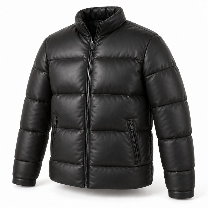 Herren-Daunenjacke aus Leder - Vollständige Vorderansicht