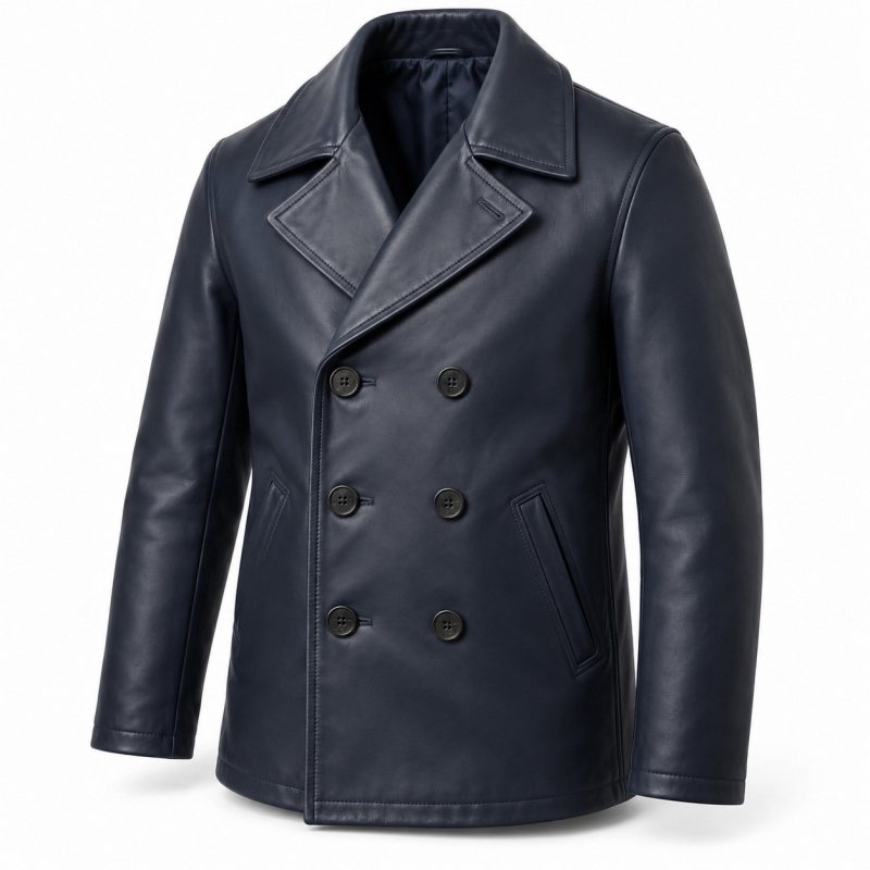 Herren-Peacoat aus Leder - Vollständige Vorderansicht