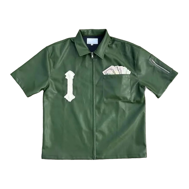 Men’s PU Leather Zip‑Up T‑Shirt - View 1