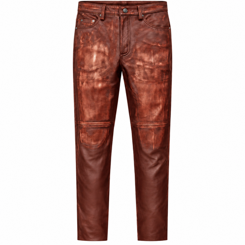 Men's Vintage Distressed Brown Leather Biker Pants