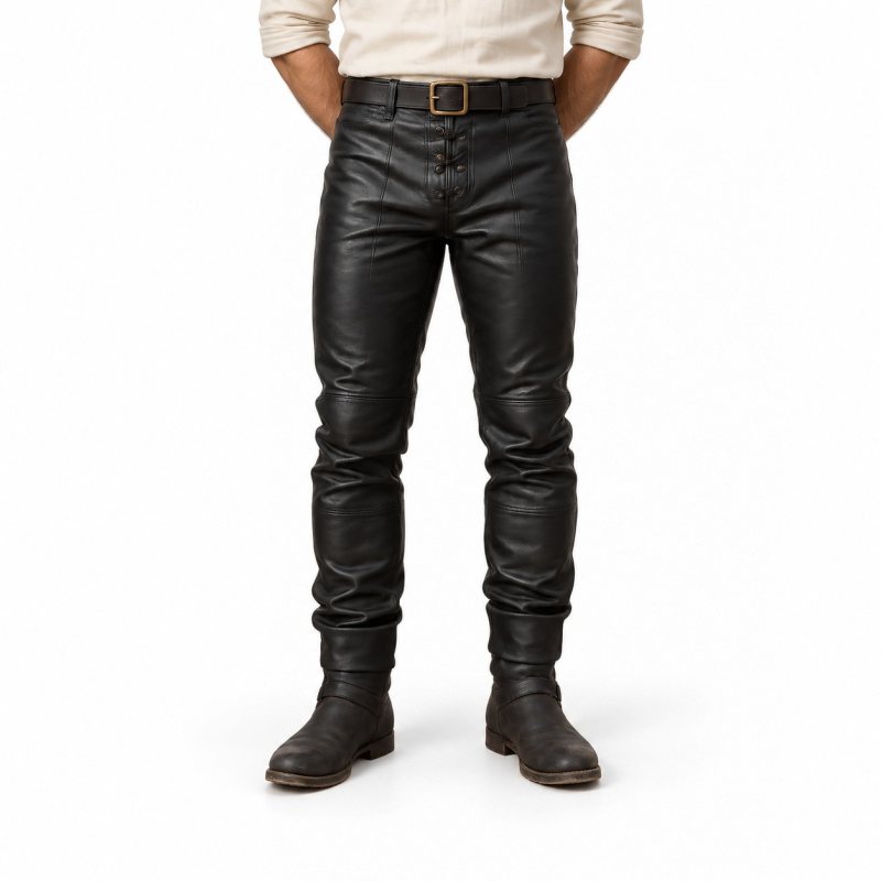 Men's black Renaissance leather pants - front view