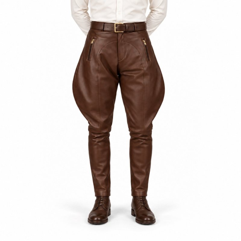 Men's Dark Brown Leather Jodhpurs - front view
