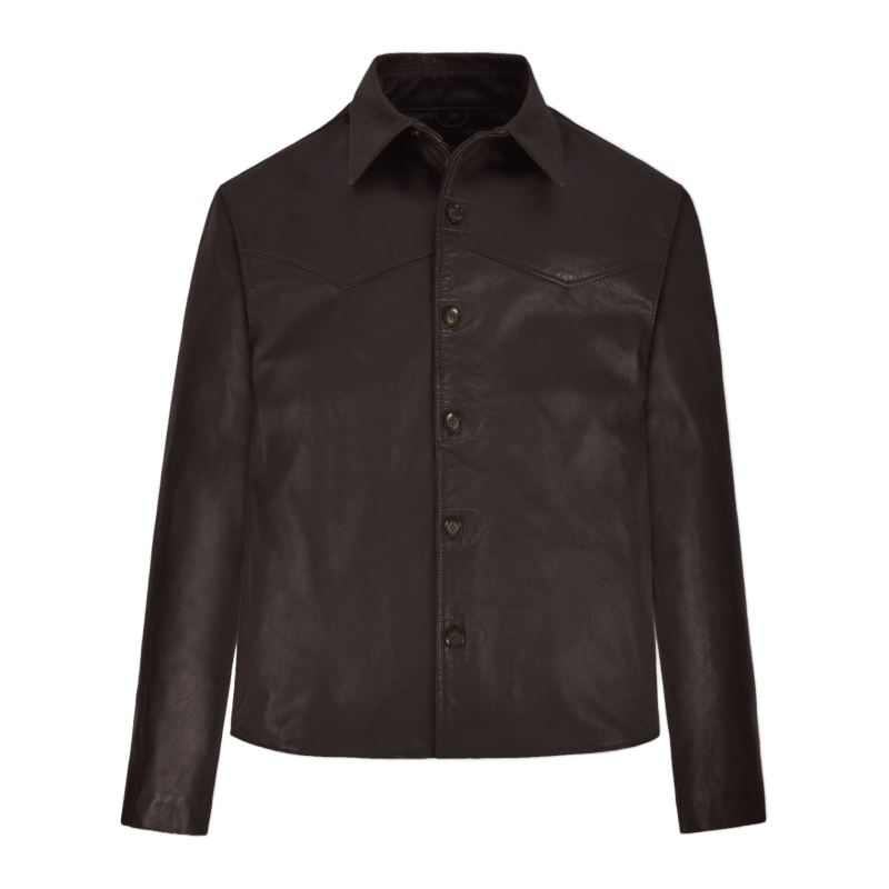 Men's Dark Brown Western Yoke Sheepskin Shirt Jacket - View 1