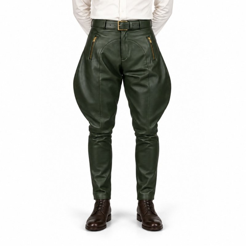 Men's Forest Green Leather Jodhpurs - front view