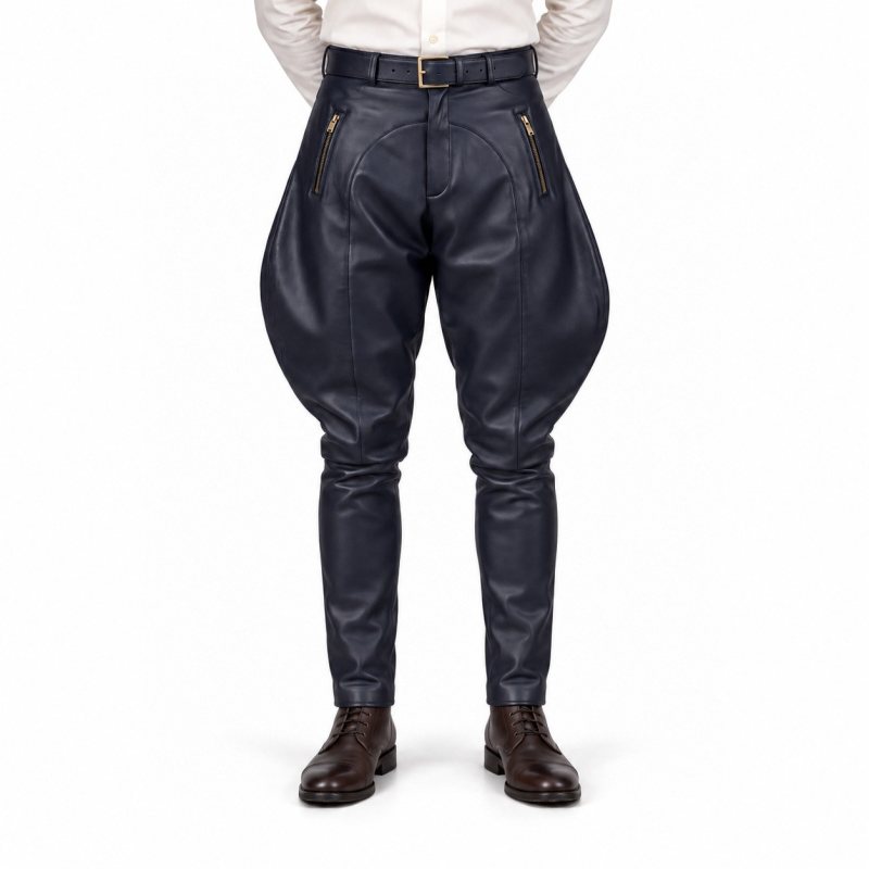 Men's Navy Blue Leather Jodhpurs - front view
