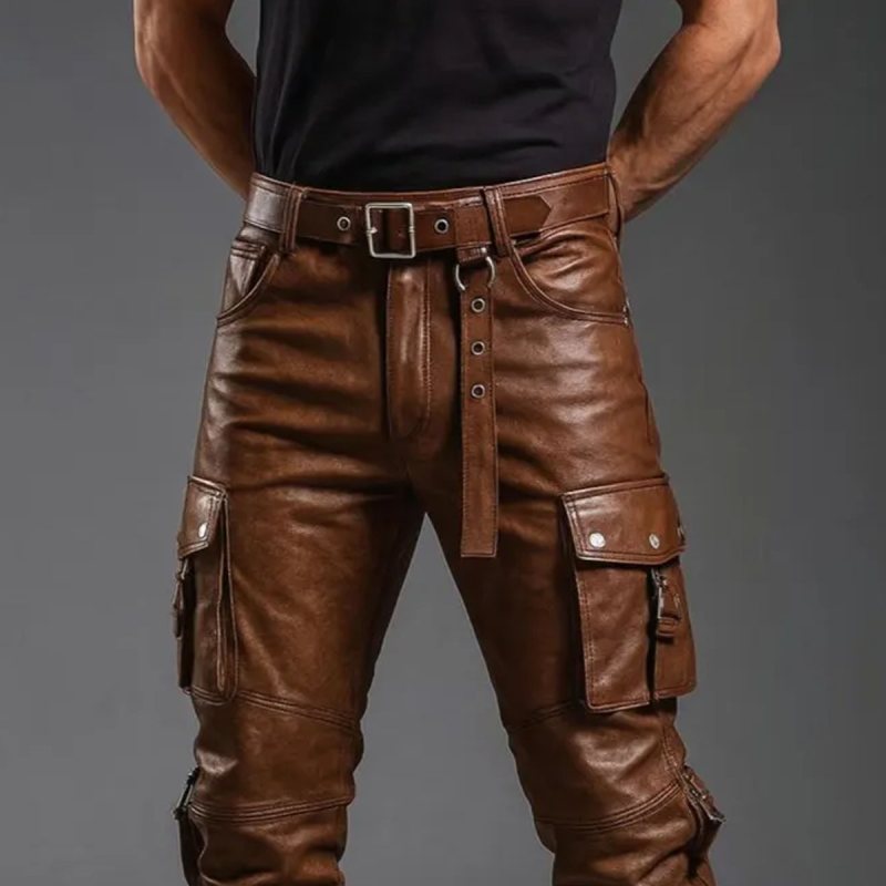 Men’s Red Leather Biker Pants