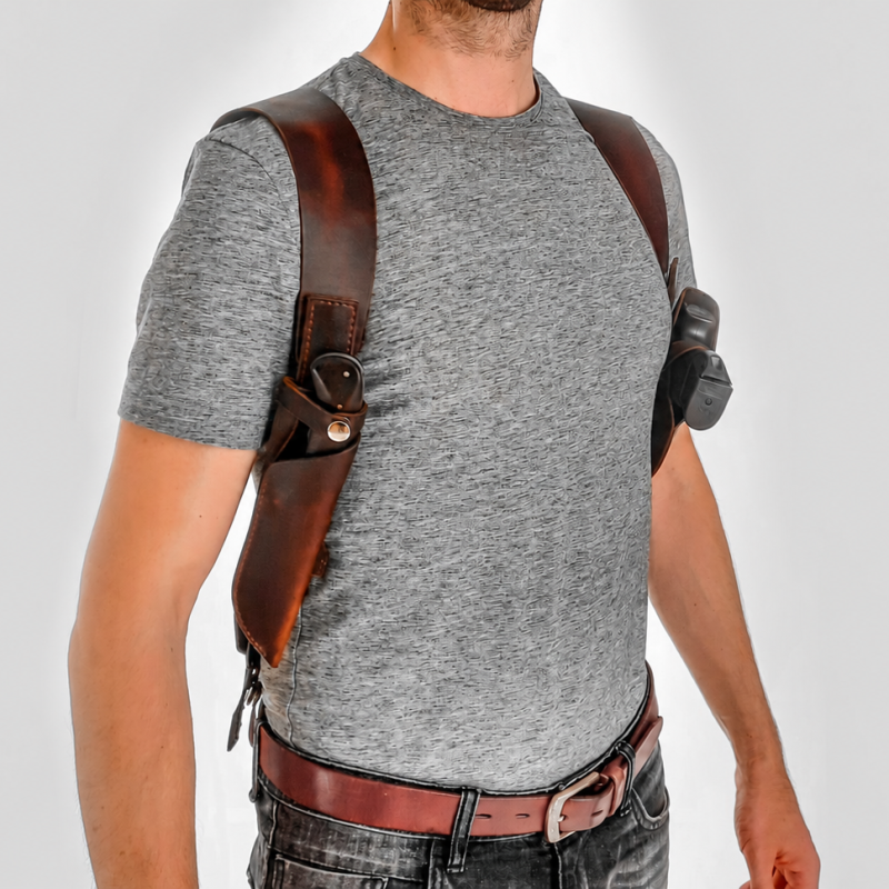Modular shoulder holster and knife sheath without maker wordmark