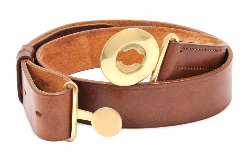 Officers' Leather Belt with Plain Buckle - Brown - View 1