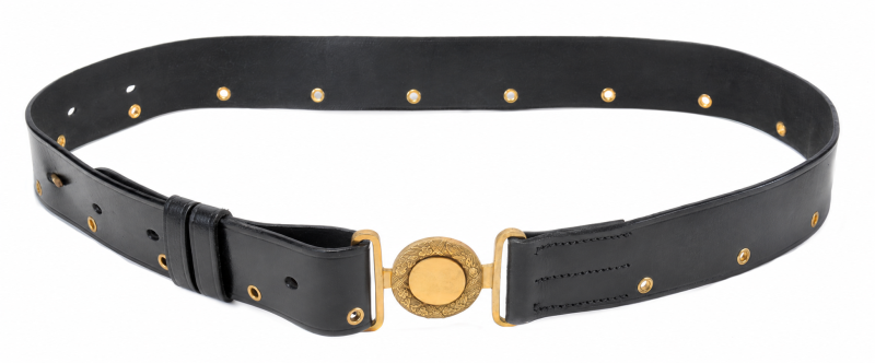 Officers' Leather Belt with Wreath Buckle - Black - View 1