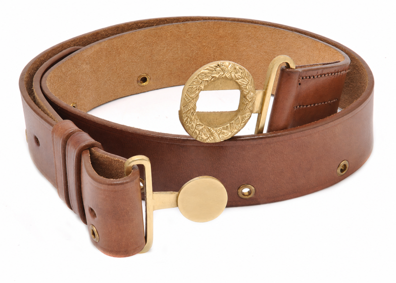 Officers' Leather Belt with Wreath Buckle - Brown - View 1